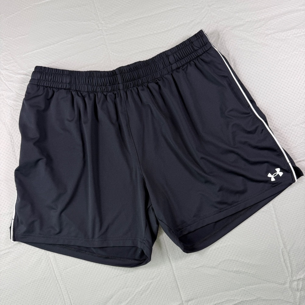 Under Armour Womens XL Athletic Shorts Black White Trim 5 Inch Tech Team Running